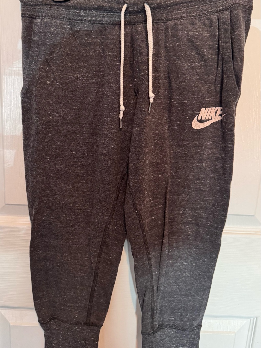 Nike Dark Heather Gray Jogger Sweatpants with White Logo (women’s)